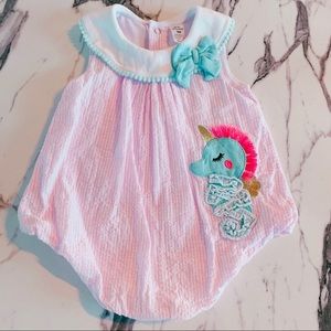 Baby Girls Seersucker Seahorse Bubble Romper